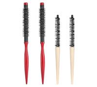 SMASOLO Lot de 4 Brosses à Cheveux Bouclés Petites Brosses Rondes en Bois Manche en Bois Naturel et Peignes Tubulaires en Aluminium pour Coiffage Bouclage et Brushing de Cheveux Épais