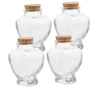 SMASOLO Lot De 4 Petits Bocaux en Verre De Cœur 160 ML avec Bouchon en Liège Transparent, Bouteilles De Souhaits Décoratives pour Souvenirs De Voyage, Présents Mariage Et Artisanat