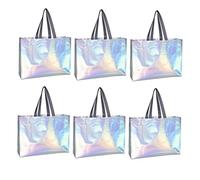 SMASOLO Lot De 6 Paquet Fourre-Tout Portables Non Tissés Medium à Main Argenté Holographique Filmé, Réutilisables Et Solides pour Emballage Présents, Mariage Et Rangement Alimentaire