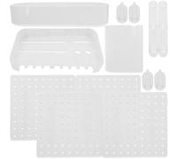 SMASOLO Panneau Perforé Mural Organisation 12 Pièces Blanc Abs Adhésif Support Rangement Atelier Maison Bureau Kit Multifonction sans Perçage