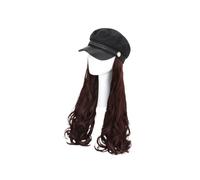 SMASOLO Perruque Chapeau Femme Légère Longue Bouclée avec Casquette Intégrée Synthétique Résistante à Haute Température Style Marin Chic Couleur Châtain Cosplay et Fêtes