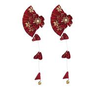 SMASOLO Pince à Cheveux Japonaise Ornée De Pompons D’éventail, Rouge, Tissu Et Alliage De Zinc, Pour Femmes Et Jeunes Filles, Accessoire Élégant Pour Mariage Et Fête