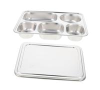SMASOLO Plateau Repas Inox Divisé Sections avec Couvercle Transparent Assiette Compartimentée Lisse pour Cantine Scolaire et Restaurant Réutilisable