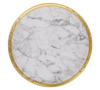 SMASOLO Plateau Rond de Service en Bois et Métal Motif Marbre Blanc Grand Format Cadre Doré Plateau de Rangement Décoratif pour Table à Thé Fruits et Petit-Déjeuner Accessoire