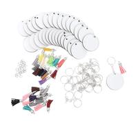 SMASOLO Porte-Clés Vierges à Transfert Thermique en MDF Rond Lot de 10 set de Pièces 100 G Pompon Ornement DIY pour Sublimation Pendentifs Personnalisables pour Création Artisanale