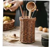 SMASOLO Porte-couverts Tissé Main Imitation Rotin Grand Panier de Rangement Cuisine Élégant Organisateur Ustensiles Fourchettes Cuillères Couteaux Compact et Décoratif pour Comptoir