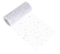SMASOLO Rouleau de Tulle Pailleté Blanc 25 Mètres, Tissu Décoratif à Sequins pour Loisirs Créatifs, Décoration Mariage, Fête et Anniversaire, Ruban Tulle Scintillant pour Emballage et DIY
