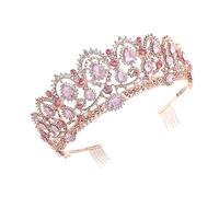 SMASOLO Tiara De La Couronne En Diamant Rose Casque De Mariage Pour La Mariée Bijoux Fée Diadème Pour Les Femmes Couronne De Reine D'anniversaire Couronne De Mariage Rose Fantaisie Coiffes