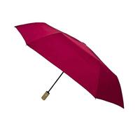 SMATI Parapluie femme en tissu Recyclé - objet écologique - Solide anti vent - automatique ouverture fermeture - Poignée en bois ; Parapluie Pliant Compact Voyage; Couleur Rubis