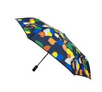 SMATI Parapluie femme homme en tissu Recyclé - objet écologique, Solide anti vent, automatique ouverture fermeture, Poignée en bois ; Parapluie Pliant Compact Voyage; Motif Camélias Révisités