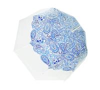SMATI Parapluie long - transparent - forme cloche - ouverture automatique - 8 baleines en fibre de verre - Anti-Vent - EXTREME SOLIDE (Paisley Bleu)