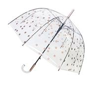 SMATI Parapluie Long Transparent, Forme Cloche, Solide, Ouverture Automatique, Poignée transparente, Parapluie Femme, Motif POIS CUIVRES