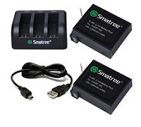 Smatree Replacement Battery (2-Pack), 3-Channel Charger with USB Cord for GoPro Hero 4 Camera Camcorder