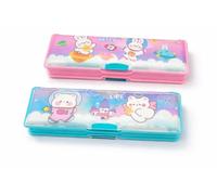 SMAX Boîte à crayons en plastique | Boîte à crayons multifonction double face sur le thème de dessin animé pour enfants garçons, organiseur de crayons Jumbo à bouton poussoir | Cadeaux de retour pour