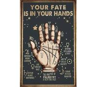 SMAZDFXX Affiche « Votre destin est entre vos mains » : lecture de la paume, panneau métallique rétro vintage, décoration murale, 20,3 x 30,5 cm