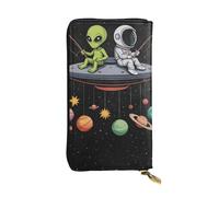 SMAZDFXX Alien and Astronaut Space Fishing Trip Leather Wallet Personalized Handbag for Women Birthday Anniversary Valentines Gift 4.13 x 7.48 inches