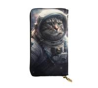 SMAZDFXX Astronaut Cat in Space Leather Wallet Personalized Handbag for Women Birthday Anniversary Valentines Gift 4.13 x 7.48 inches