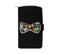 SMAZDFXX Autism Awareness Bow Leather Wallet Purse Holder with ID Window Long Coin Clutch for Men Women