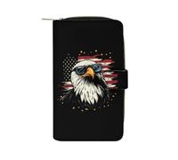 SMAZDFXX Bald EA-gles USA Flag Leather Wallet Purse Holder with ID Window Long Coin Clutch for Men Women