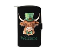 SMAZDFXX Bienvenue à la Saint-Patrick ! Portefeuille Long et Fin à Deux Volets avec Boucle, orné d'une Vache des Highlands, pour Hommes et Femmes.