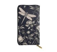 SMAZDFXX Black Flowers and Dragonfly Leather Wallet Personalized Handbag for Women Birthday Anniversary Valentines Gift 4.13 x 7.48 inches