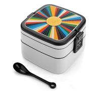 SMAZDFXX Boîte à bento à double compartiment avec cuillère, compartiments séparés et poignée de transport pratique, style bohème rétro, idéale pour le bureau ou les pique-niques.