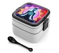 SMAZDFXX Boîte à bento imprimée pour yoga et méditation, originale, à double compartiment, avec cuillère.