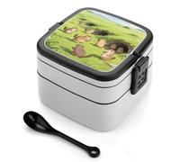 SMAZDFXX Boîte à bento Marmots Outside The Caves, double compartiment, pour adultes, avec cuillère et poignée. Boîte à bento étanche monobloc, idéale pour le travail, les pique-niques et les voyages.