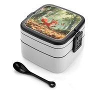 SMAZDFXX Boîte à lunch double compartiment Little Fox in the Bento pour adultes, avec cuillère et poignée. Boîte à lunch monobloc étanche, idéale pour le travail, les pique-niques et les voyages.
