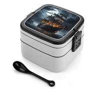 SMAZDFXX Boîte à lunch portable grande capacité pour adultes, motif voilier pirate et pleine lune, avec poignée et cuillère, idéale pour le travail, les voyages et le camping.