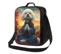 SMAZDFXX Boîte à lunch portable réutilisable avec bandoulière, sac à lunch d'automne pour méditation de chien, boîte à lunch Bento amusante et mignonne, sac isotherme pour repas