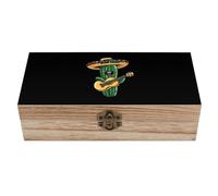 SMAZDFXX Boîte de rangement en bois avec couvercle à charnière pour bureau, motif cactus jouant de la guitare et portant un sombrero