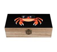 SMAZDFXX Boîte de rangement en bois avec couvercle à charnière pour bureau, motif crabe portant des lunettes