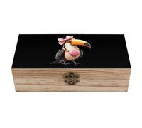 SMAZDFXX Boîte de rangement en bois avec couvercle à charnière pour bureau, motif toucan portant un collier de perles
