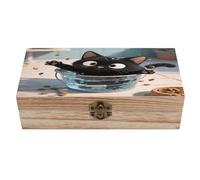 SMAZDFXX Boîte de rangement en bois style vintage « Chat noir » avec couvercle à charnière, décorée de photos et de bijoux, pour organiser vos objets. Dimensions : 20 x 9,5 x 5,8 cm.