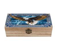 SMAZDFXX Boîte de rangement vintage en bois avec couvercle à charnière, motif aigle planant dans un ciel d'orage. Idéale pour ranger bagues et autres bijoux. Décoration intérieure.