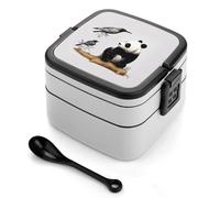 SMAZDFXX Boîtes à lunch portables à double compartiment Bird Cedar Panda avec cuillères, idéales pour le travail, les pique-niques et les voyages.