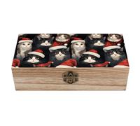 SMAZDFXX Boîtes cadeaux en bois amusantes avec des chats portant des chapeaux de Père Noël, boîte à souvenirs, boîtes de rangement décoratives avec couvercle
