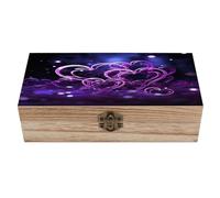 SMAZDFXX Coffret à bijoux en bois à la mode avec cœurs violets. Magnifique coffret souvenir fait main pour ranger bijoux, pièces de monnaie, cartes de tarot et petits trésors.