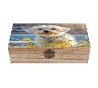 SMAZDFXX Coffret à bijoux en bois motif chien maltais, magnifique coffret souvenir fait main pour ranger bijoux, pièces de monnaie, cartes de tarot et petits trésors