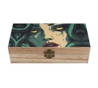 SMAZDFXX Coffret à bijoux en bois Mythologie Méduse avec couvercle à charnière Coffrets à trésors de mode Souvenirs Boîtes de rangement artisanales