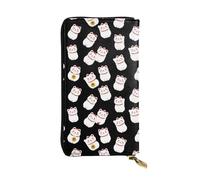 SMAZDFXX Cute Kitten Cats Lucky Cat Black Leather Wallet Personalized Handbag for Women Birthday Anniversary Valentines Gift 4.13 x 7.48 inches