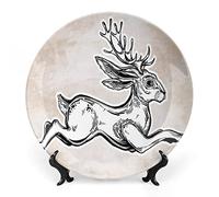 SMAZDFXX Décoration en céramique en forme de bois de cerf, crâne de cerf avec grandes cornes, squelette d'élan, ornement, assiette décorative, accessoire pour dîner, fêtes, mariage