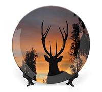 SMAZDFXX Décoration en céramique en forme de bois de cerf, crâne de cerf avec grandes cornes, squelette d'élan, ornement, assiette décorative, accessoire pour dîner, fêtes, mariage