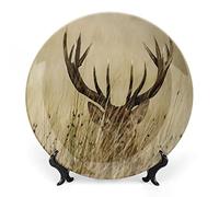 SMAZDFXX Décoration en céramique en forme de bois de cerf, crâne de cerf avec grandes cornes, squelette d'élan, ornement, assiette décorative, accessoire pour dîner, fêtes, mariage