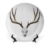 SMAZDFXX Décoration en céramique en forme de bois de cerf, crâne de cerf avec grandes cornes, squelette d'élan, ornement, assiette décorative, accessoire pour dîner, fêtes, mariage
