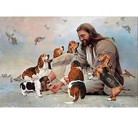 SMAZDFXX Dieu et chiens Basset Hound Dieu entouré d'un chien ange Dieu chien signe en métal rétro vintage affiche murale Art décor 8X12 pouces