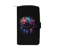 SMAZDFXX Dream Catcher Roses Leather Wallet Purse Holder with ID Window Long Coin Clutch for Men Women