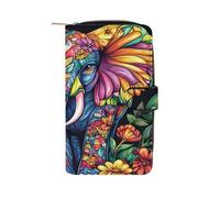 SMAZDFXX Elephant Leather Wallet Purse Holder with ID Window Long Coin Clutch for Men Women