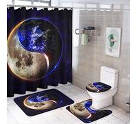 SMAZDFXX Ensemble de Rideaux de Douche 4 pièces Motif Galaxie Yin Yang, Tapis antidérapants, Housse d'abattant de WC et Tapis de Bain, résistants et imperméables, pour décoration de Salle de Bain